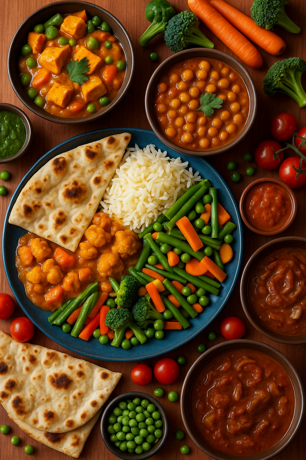 Indian cuisine spread on table